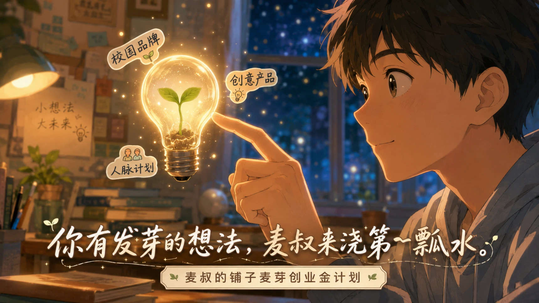 提供创业基金支持

麦叔的铺子麦芽创业金计划，为大学生的梦想和好项目提供 启动资金与资源支持。

无论你是想做一个小而美的校园品牌，还是一个改变生活的创意产品，只要你有清晰的计划和热情，都可以申请。

今天在校园里发芽的每一个想法，未来都可能长成参天大树，麦叔愿意做那个浇第一瓢水的人。
